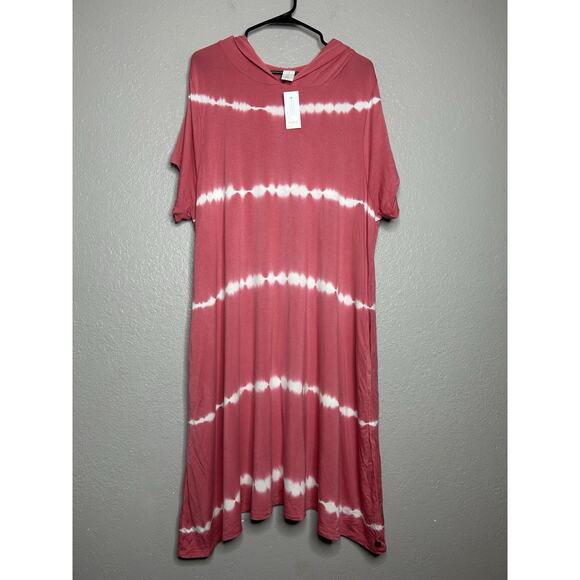 Lane Bryant Dresses & Skirts - Lane Bryant Livi Hooded Midi Dress Coral White NWT Stretch Comfy Size 22/24